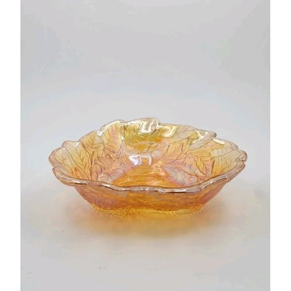 Vintage 70s Marigold Indiana Carnival Glass Iridescent Grapes & Leaves Bowl Dish